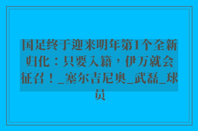 国足终于迎来明年第1个全新归化：只要入籍，伊万就会征召！_塞尔吉尼奥_武磊_球员