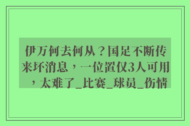 伊万何去何从？国足不断传来坏消息，一位置仅3人可用，太难了_比赛_球员_伤情