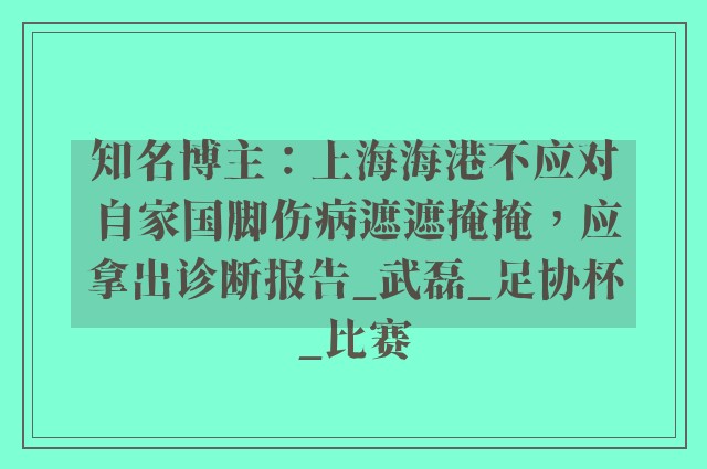 知名博主：上海海港不应对自家国脚伤病遮遮掩掩，应拿出诊断报告_武磊_足协杯_比赛