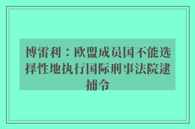 博雷利：欧盟成员国不能选择性地执行国际刑事法院逮捕令