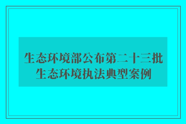 生态环境部公布第二十三批生态环境执法典型案例