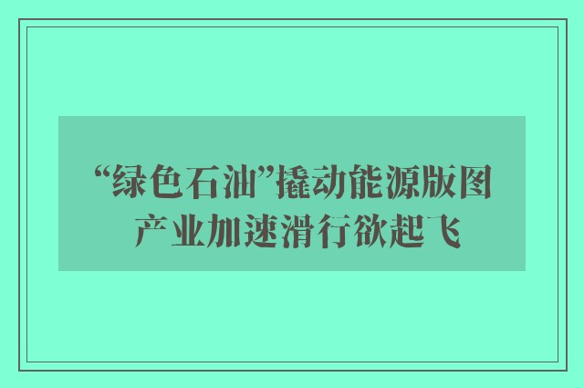 “绿色石油”撬动能源版图 产业加速滑行欲起飞