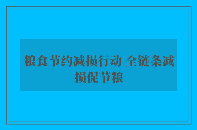 粮食节约减损行动 全链条减损促节粮