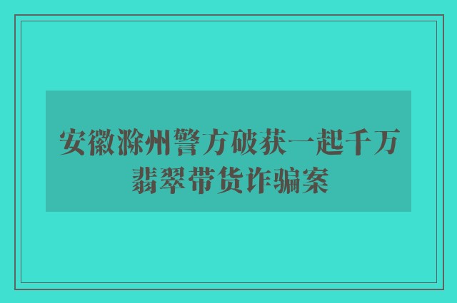 安徽滁州警方破获一起千万翡翠带货诈骗案