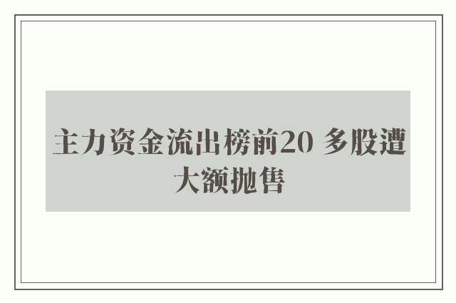 主力资金流出榜前20 多股遭大额抛售