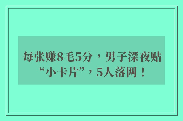 每张赚8毛5分，男子深夜贴“小卡片”，5人落网！